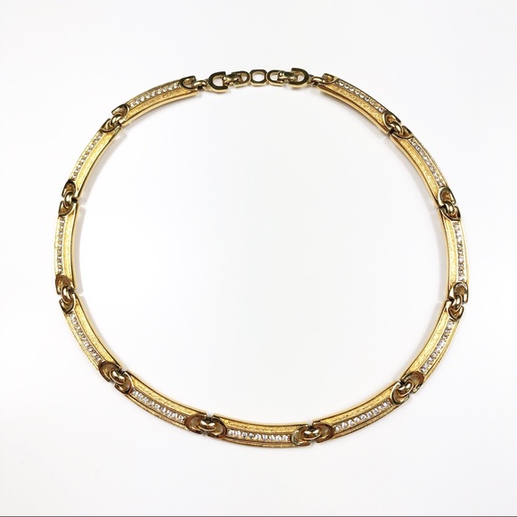 CHRISTIAN DIOR GOLD TONE AND RHINESTONE NECKLACE - Picture 4 of 12